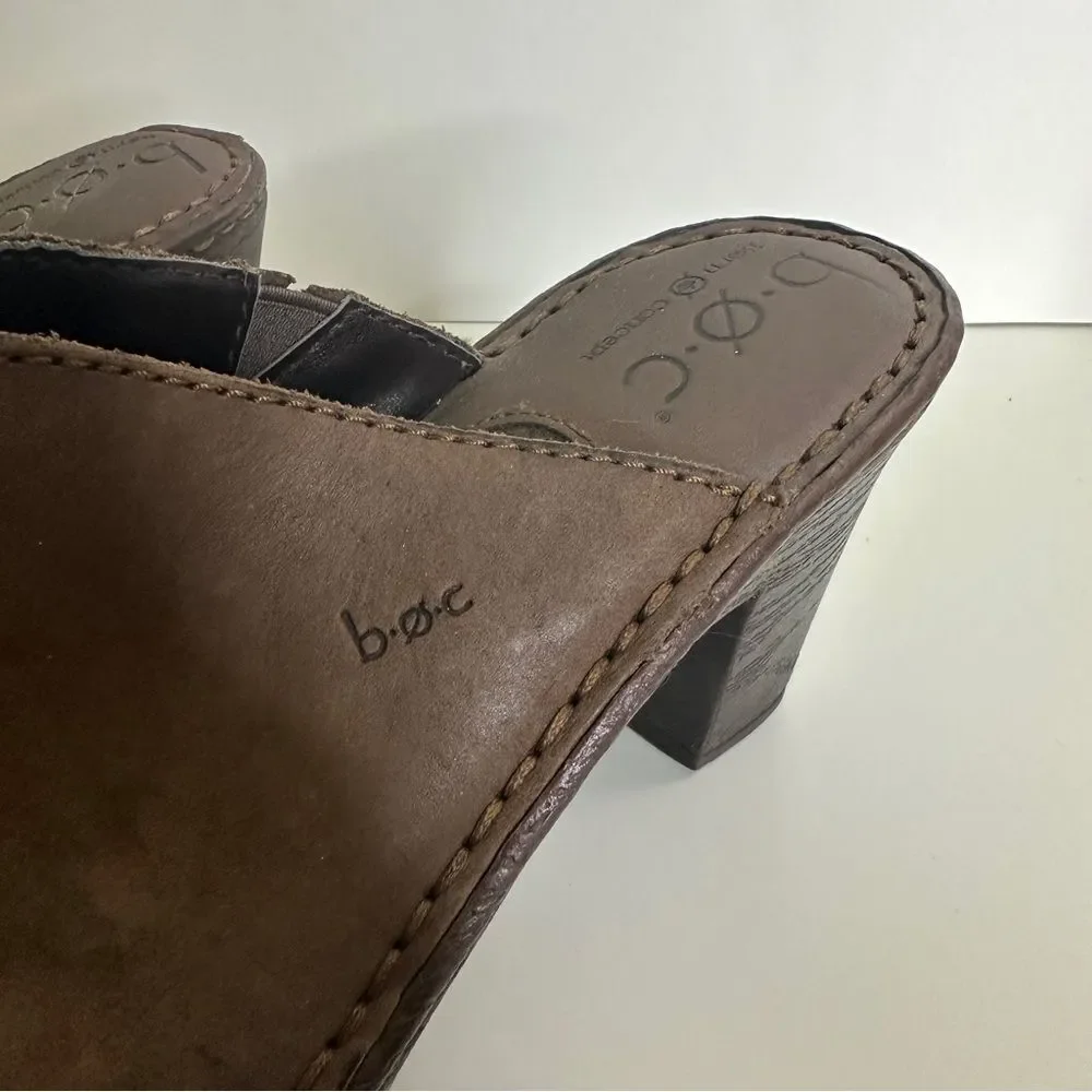 B.O.C. Brown Leather‎ Slip-on Heels Shoes Open Toe